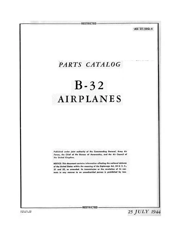 Consolidated B-32 Army Model 1944 Parts Catalog (01-5Eq-4) 1