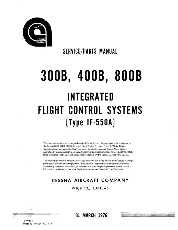 Cessna 300B,400B,800B Integrated Flight Service Parts (D4566-13) 1