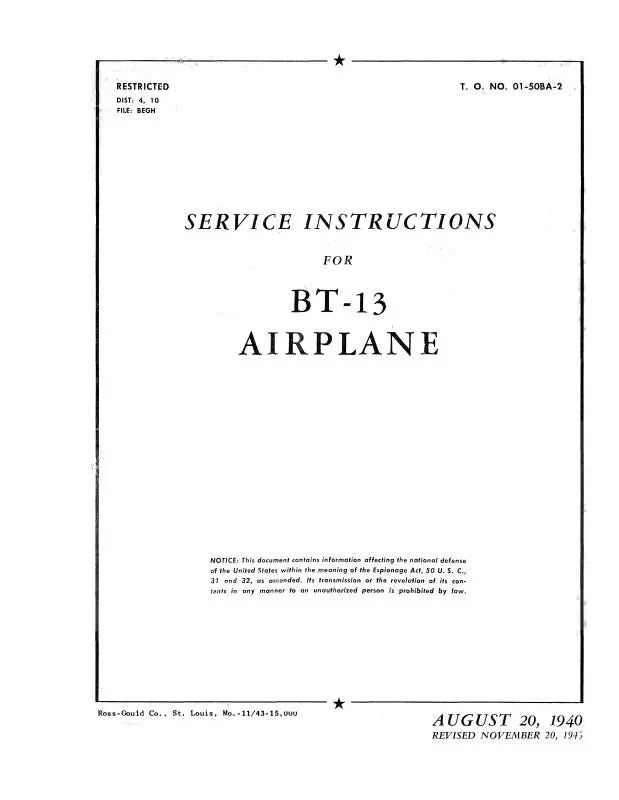 Consolidated Bt-13 1940 Maintenance Instructions (01-50Ba-2) 1