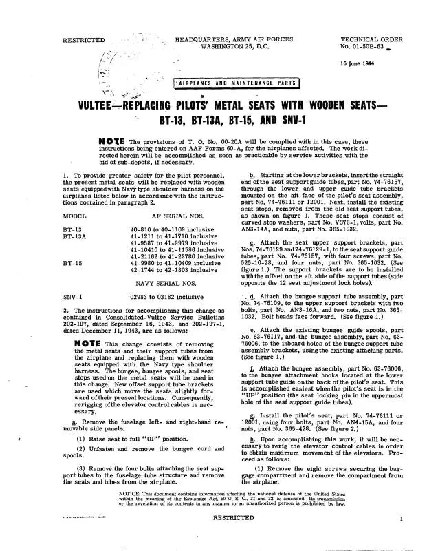 Consolidated Bt-13, Bt-13A, Bt-15 & Snv-1 Airplanes & Maintenance Parts (01-50B-63) 1