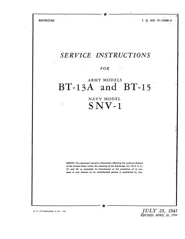 Consolidated Bt-13A & Bt-15 Army Maintenance Instructions (01-50Bb-2) 1