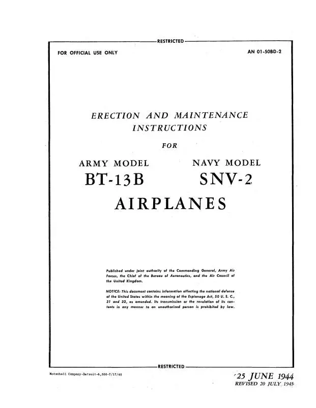 Consolidated Bt-13B 1944 Erection & Maintenance Instructions (01-50Bd-2) 1