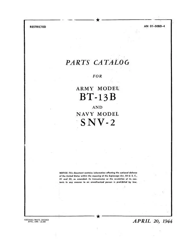 Consolidated Bt-13B 1944 Parts Catalog (01-50Bd-4) 1