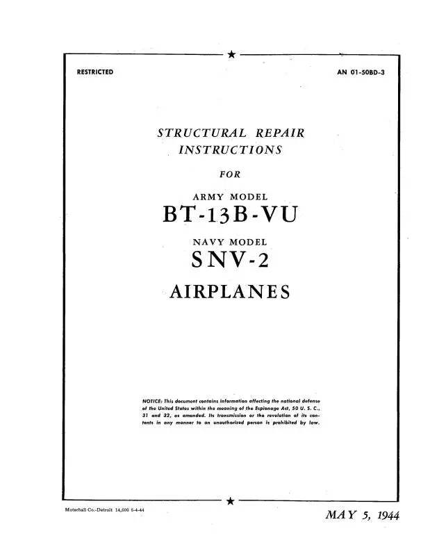 Consolidated Bt-13B-Vu Army 1944 Structural Repair Instructions (01-50Bd-3) 1