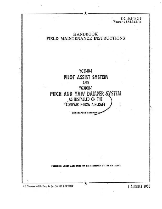 Consolidated F-102A Aircraft 1956 Field Maintenance Instructions Handbook (5A8-14-3-2) 1
