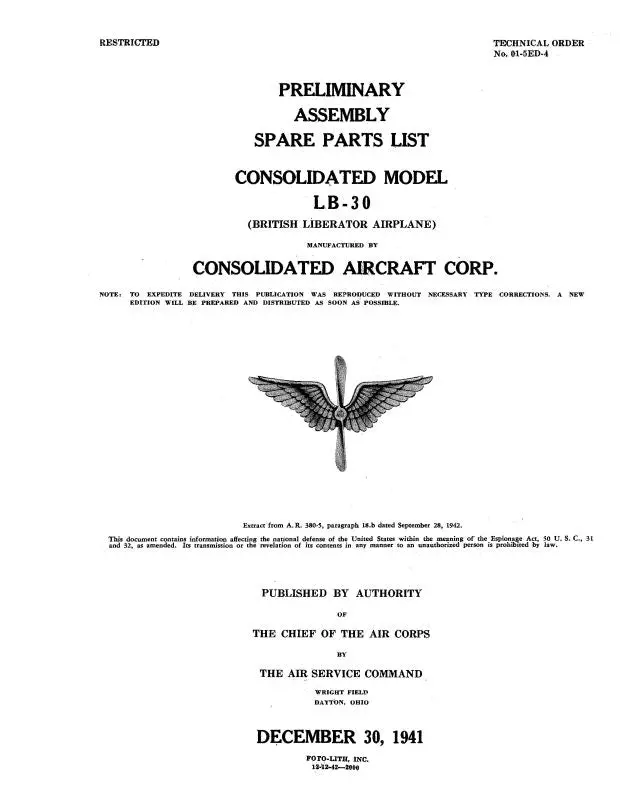 Consolidated Lb-30 1941 Spare Parts List (01-5Ed-4) 1