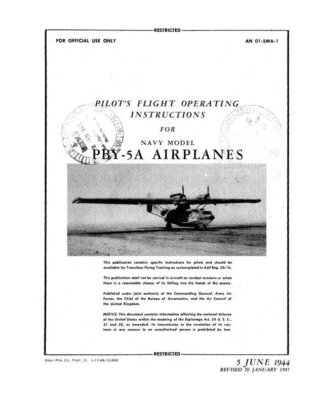 Consolidated Pby-5A 1944 Pilot's Flight Operating Instructions (01-5Ma-1) 1