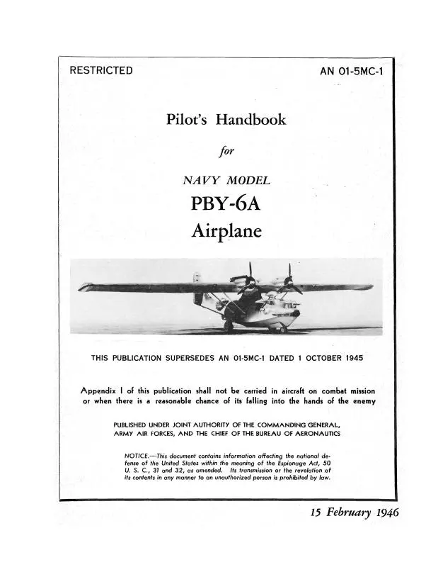 Consolidated Pby-6A 1945 Pilot's Handbook Of Flight Operating Instructions (01-5Mc-1) 1