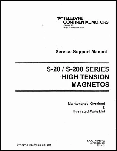 Bendix S-20-S-200 Series 1993 Maintenance, Overhaul & Illustrated Parts Manual (X42002-1) 1