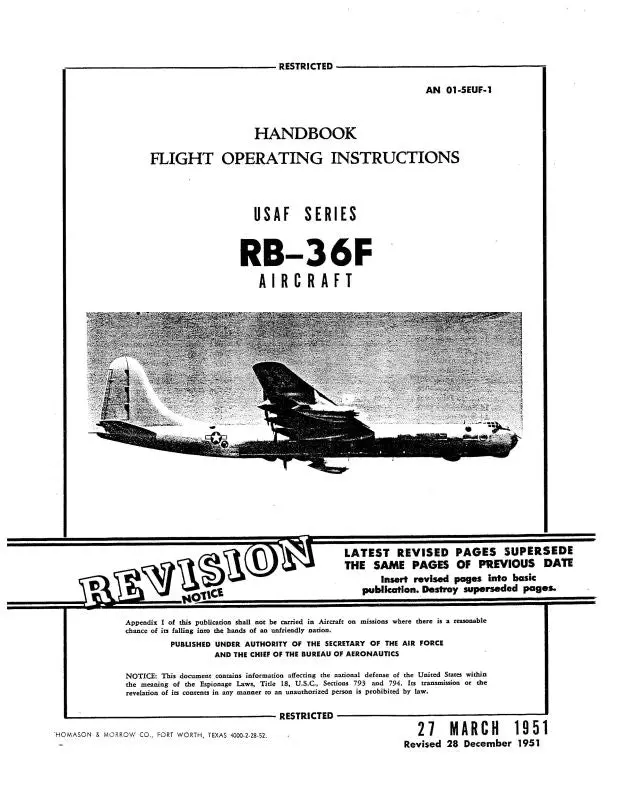 Corsair Vought Rb-36F Convair 1951 Flight Operating Instructions (An01-5Euf-1) 1