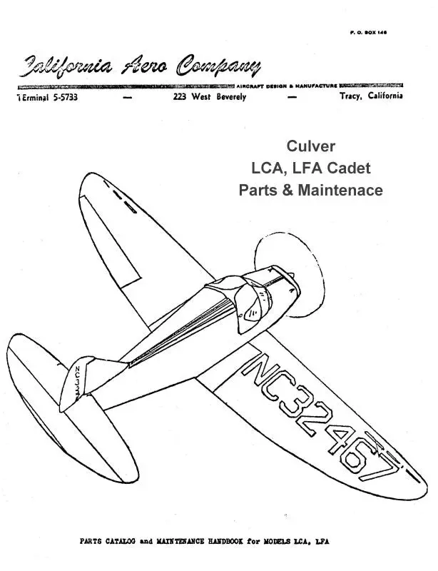 Culver Aircraft Corporation Lca, Lfa Cadet Parts & Maintenance (Culca,Lfa-Pmc) 1