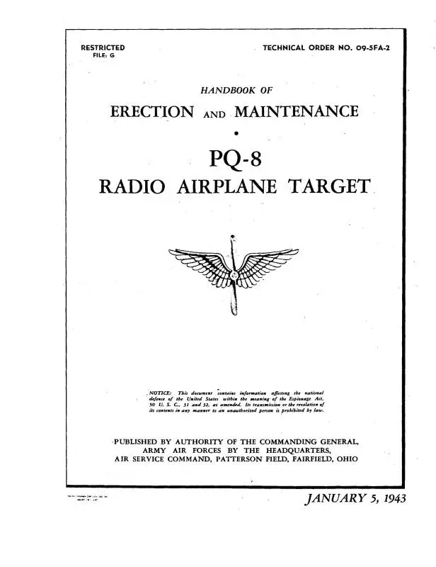 Culver Aircraft Corporation Pq-8 Target Airplane 1943 Erection & Maintenance Handbook (09-5Fa-2) 1