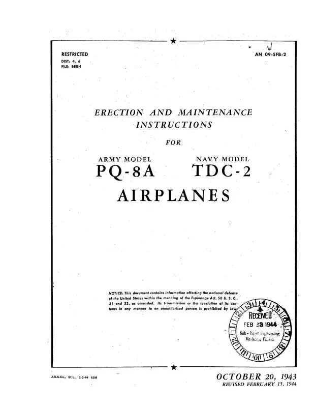 Culver Aircraft Corporation Pq-8A Army & Tdc-2 Navy 1943 Erection & Maintenance Instructions (09-5Fb-2) 1