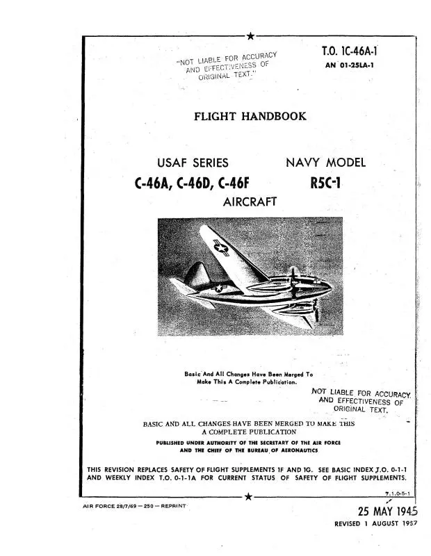 Curtiss-Wright C-46A,D,F Army 1945 Flight Handbook (1C-46A-1) 1