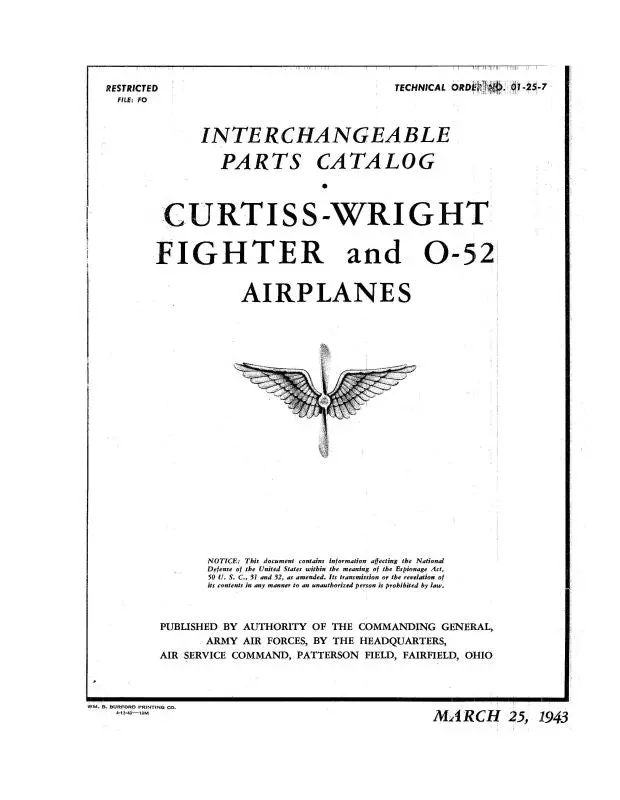 Curtiss-Wright Fighter & O-52 Airplanes 1943 Interchangeable Parts Catalog (1/25/2007) 1