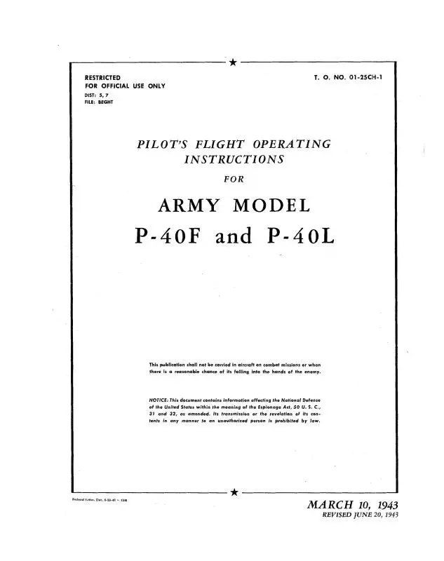 Curtiss-Wright P-40F, P-40L 1943 Flight Manual (01-25Ch-1) 1