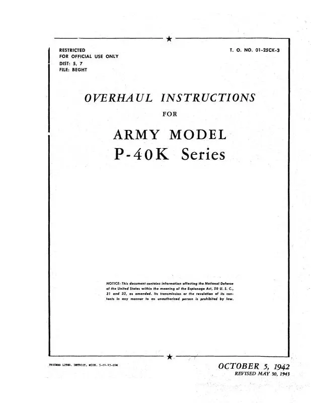 Curtiss-Wright P-40K 1942 Overhaul Instructions (01-25Ck-3) 1