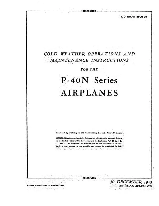Curtiss-Wright P-40N Airplanes 1943 Operations & Maintenance Instructions (01-25Cn-30) 1