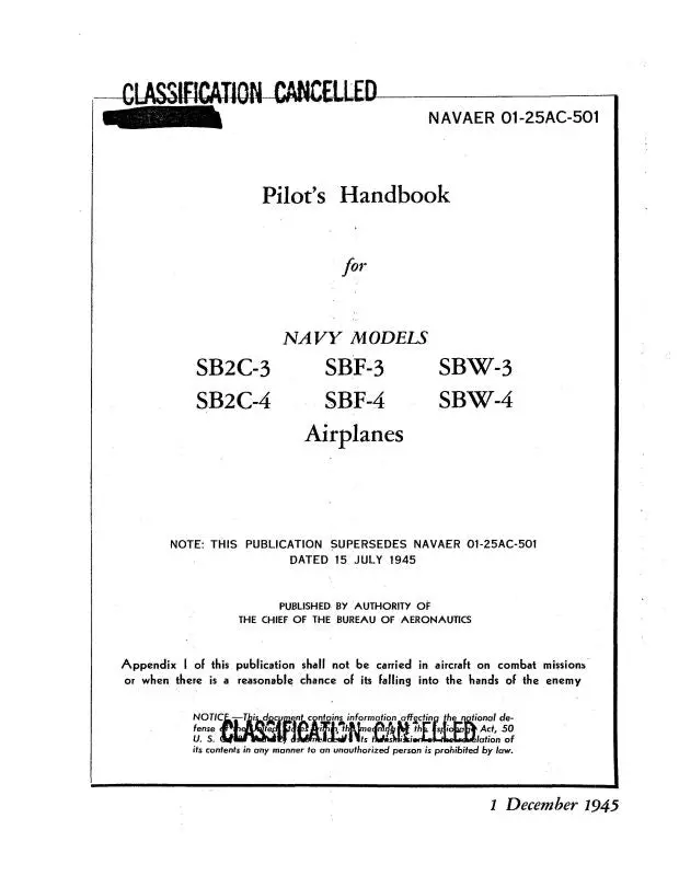 Curtiss-Wright Sb2c-3,4, Sbf-3,4, Sbw-3,4 Pilot's Handbook (01-25Ac-501) 1