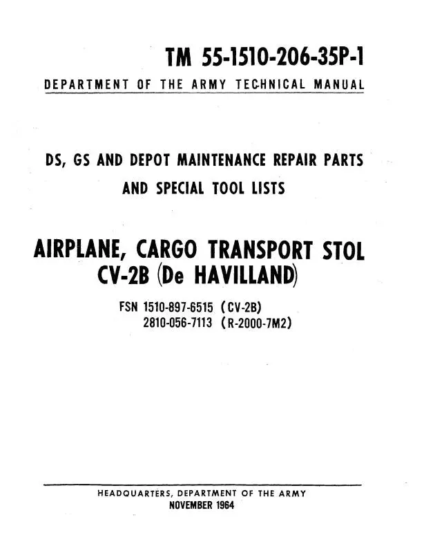 Dehavilland Cv-2B 1964 Maintenance Repair Parts & Special Tools List (5-1510-206-35P-) 1