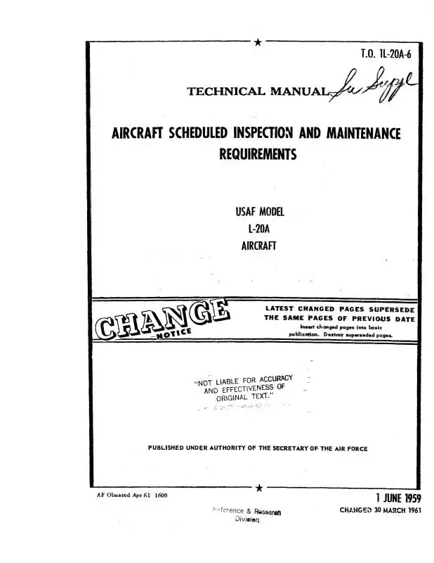 Dehavilland L-20A Beaver 1959 Inspection & Maintenance Requirements (1L-20A-6) 1