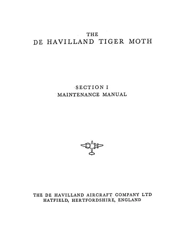 Dehavilland Tiger Moth Dh82c Maintenance & Repair Manual (Dhc-82) 1