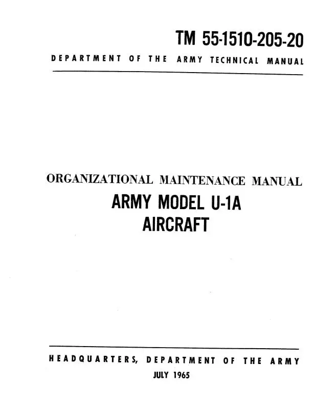 Dehavilland U-1A Army Model 1965 Organizational Maintenance Manual (Tm-55-1510-205-) 1