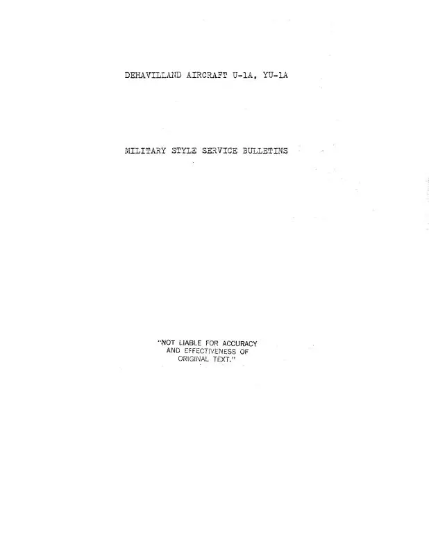 Dehavilland U-1A, Yu-1A Otter Military Style Service Bulletins (Deu1a,Yu1a-Slbc) 1