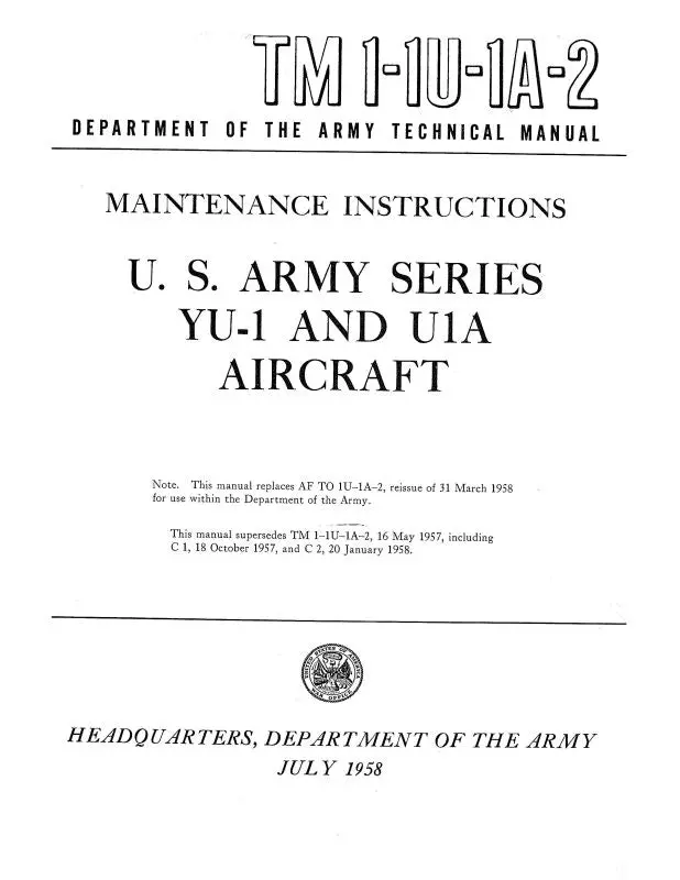Dehavilland U.S. Army Series Yu-1 & U1a Maintenance Instructions (1-1U-1A-2) 1