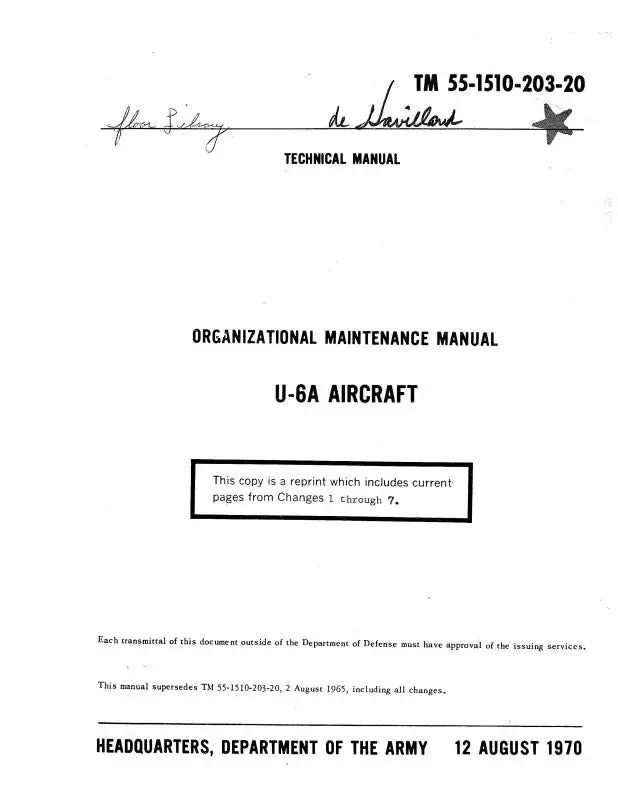 Dehavilland U-6A Beaver 1970 Organizational Maintenance Manual (55-1510-203-20) 1