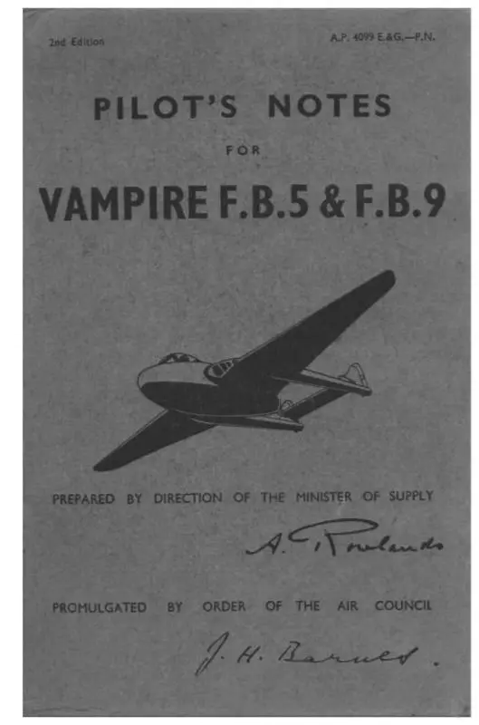 Dehavilland  Vampire Pilots Notes Pilot's Notes (Depilotnotevamp) 1