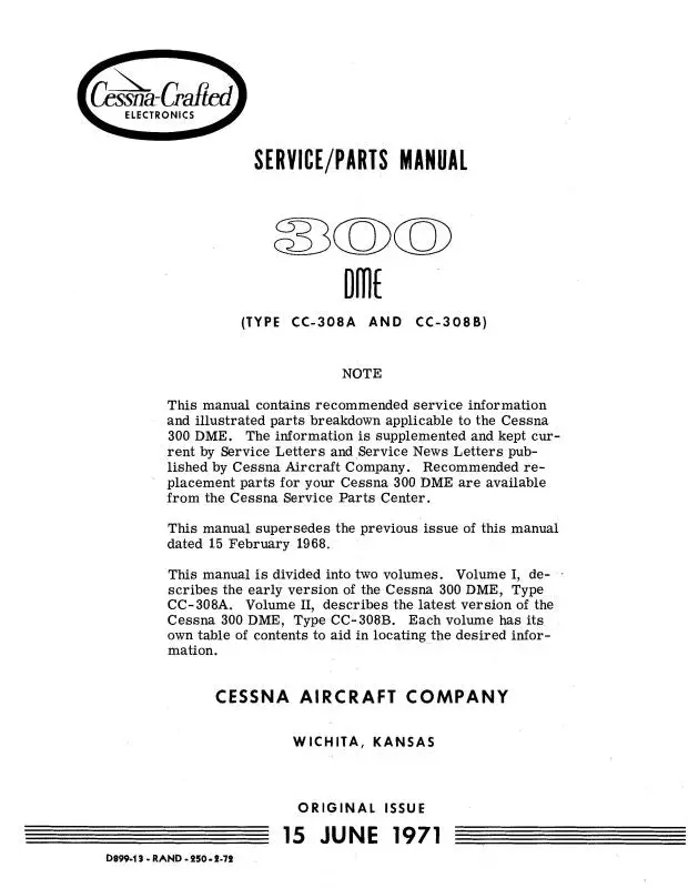 Cessna 300 Dme Cc-308A,B Maintenance & Parts Manual (D899-13) 1