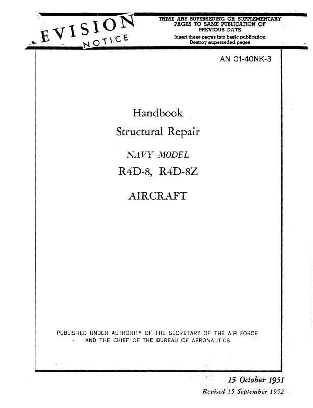 Douglas R4d-8, R4d-8Z 1951 Navy Model Structural Repair (01-40Nk-3) 1