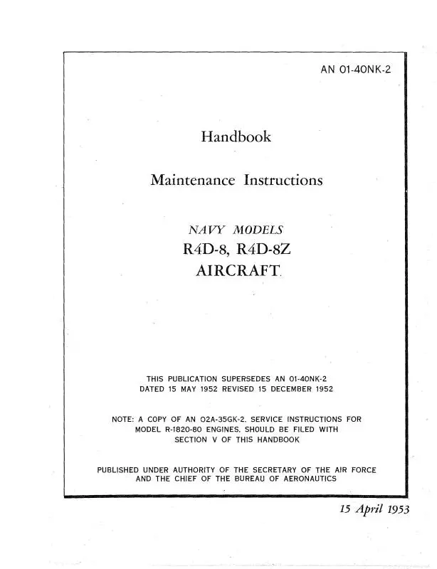 Douglas R4d-8, R4d-8Z 1953 Navy Model Maintenance Manual (01-40Nk-2) 1