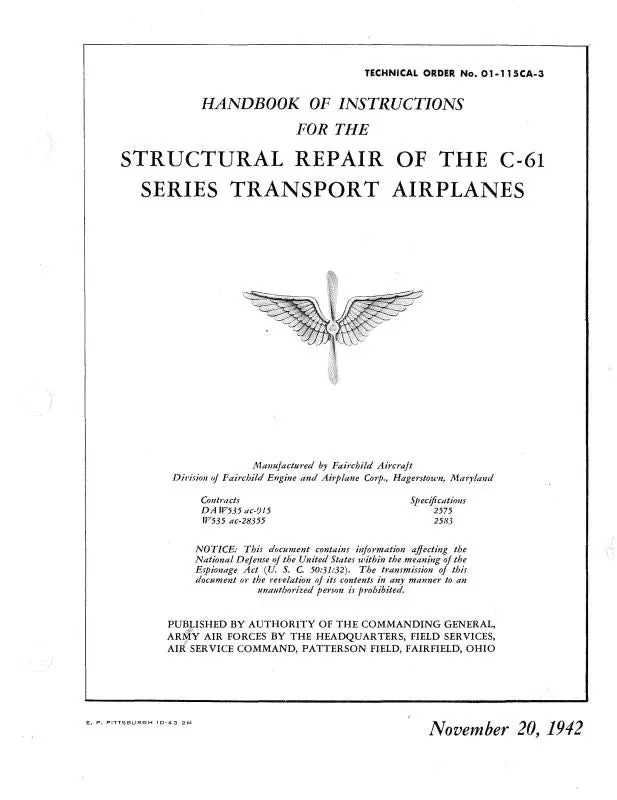 Fairchild C-61 1942 Structural Repair (01-115Ca-3) 1
