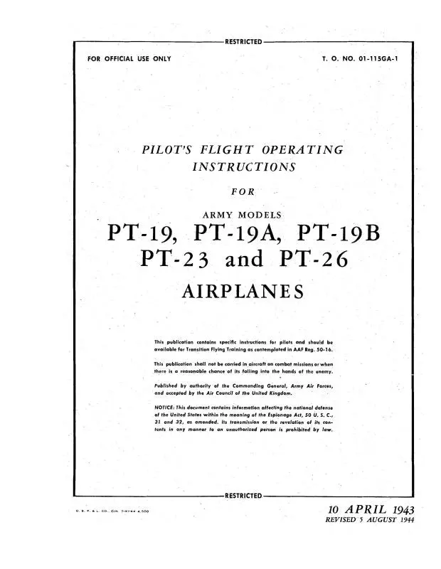 Fairchild Pt-19,A,B,Pt-23,-26 1943 Flight (01-115Ga-1) 1