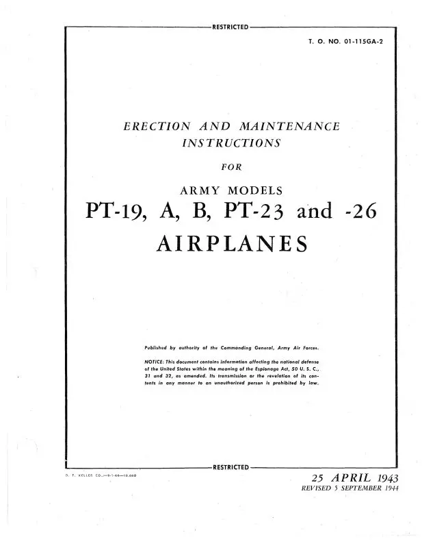 Fairchild Pt-19,A,B,Pt-23,-26 1943 Erection & Maintenance (01-115Ga-2) 1