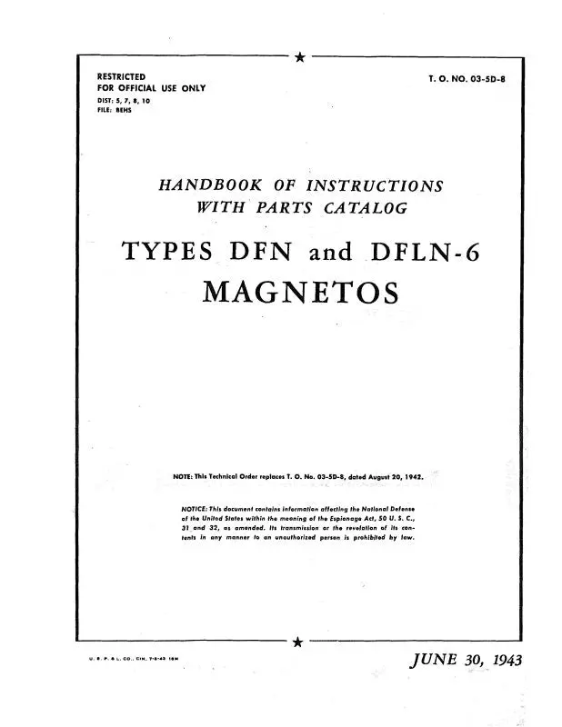 Bendix Dfn & Dfln-6 Magnetos 1943 Parts Catalog (03-5D-8) 1