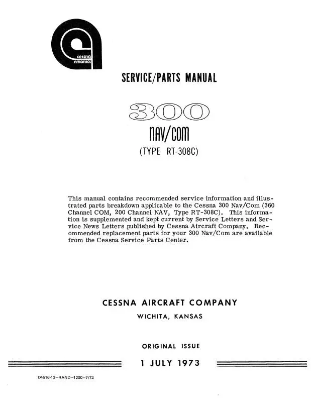 Cessna 300 Nav-Comm Rt-308C 1973 Maintenance & Parts Manual (D4516-13) 1