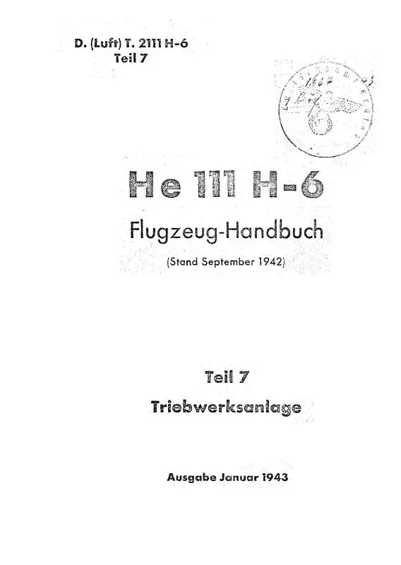 German He 111 H-6 Flugzeug Handbuch Flight Handbook (G1he111h-6-C) 1