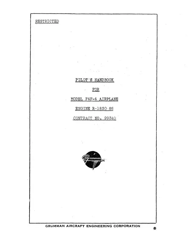 Grumman F4f-4 Pilot's Handbook Flight, Pilot's Handbook (Grf4f4-F-C) 1
