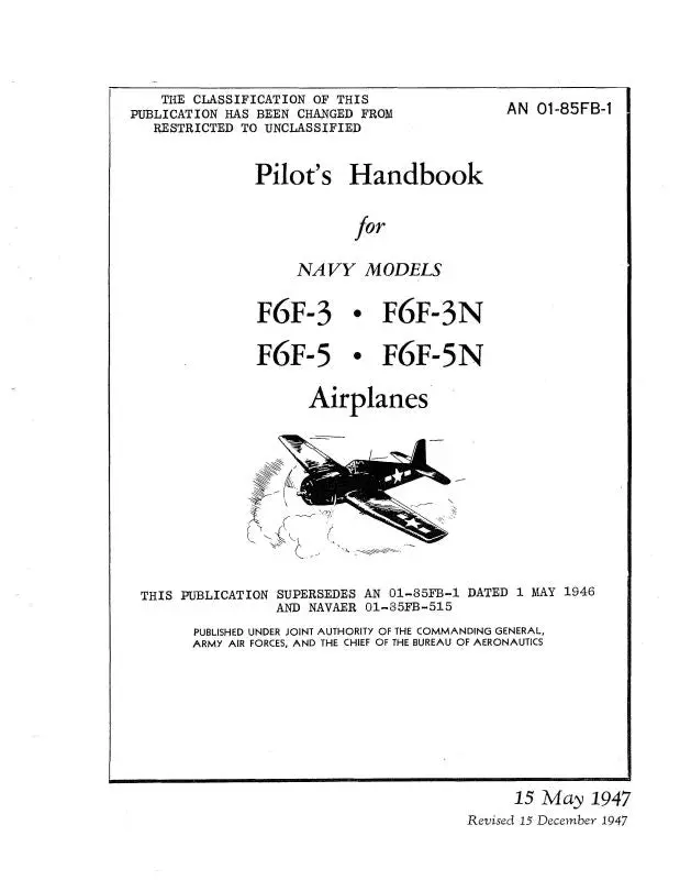 Grumman F6f-3,F6f-3N,F6f-5,F6f-5N 1947 Flight Manual (01-85Fb-1) 1