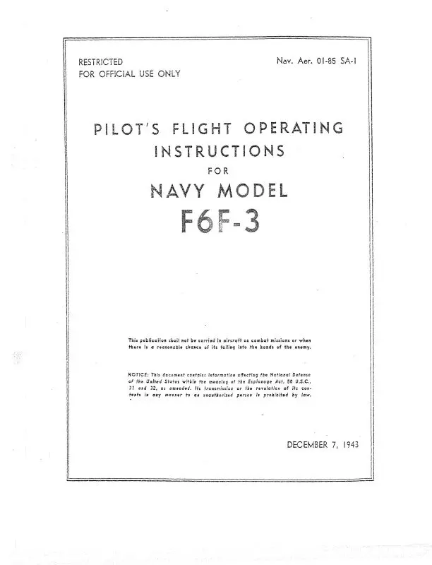 Grumman F6f-3 Hellcat 1943 Flight Operating Handbook (01-85-Sa-1) 1