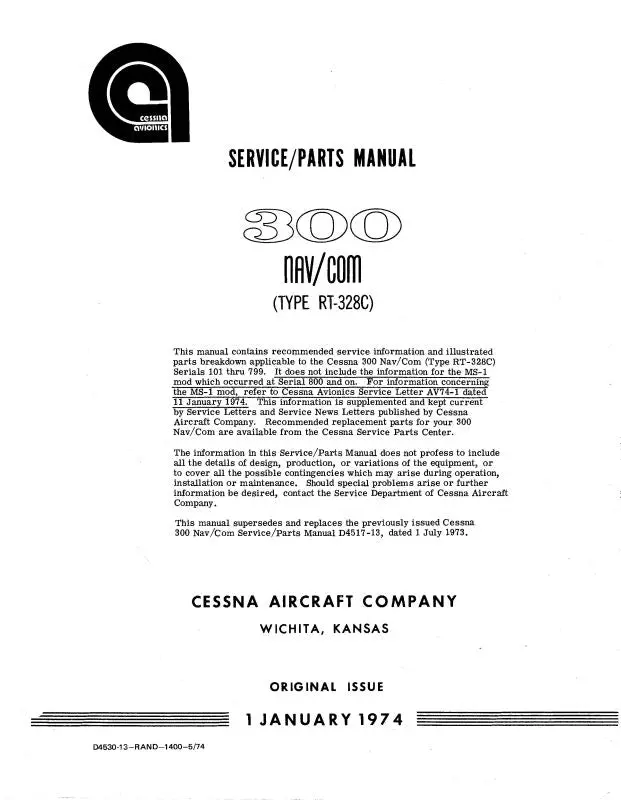 Cessna 300 Nav-Comm Rt-328C 1974 Maintenance & Parts Manual (D4530-13) 1