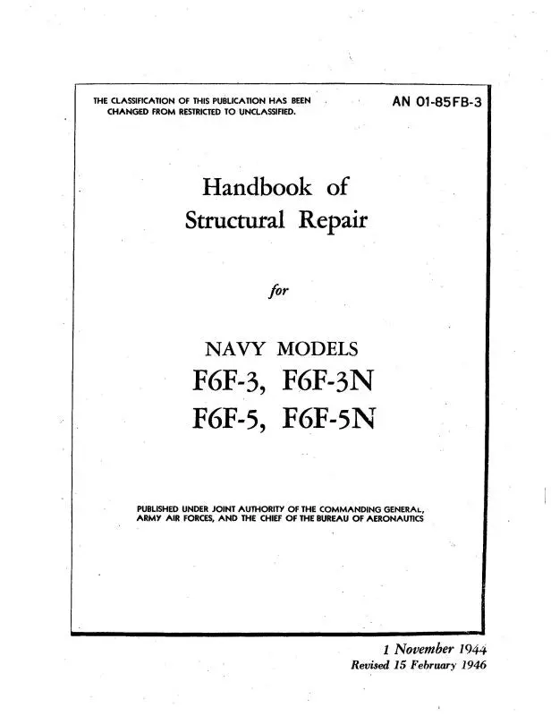 Grumman F6f-3,F6f3n,F6f5,F6f5n 1944 Structural Repair Handbook (01-85Fb-3) 1
