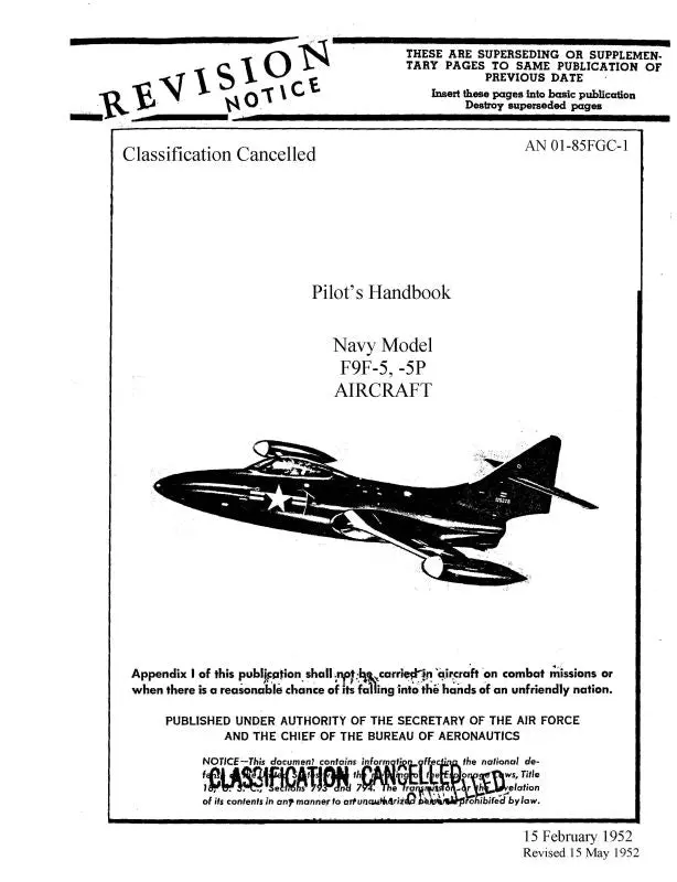 Grumman F9f-5,5P 1952 Pilot's Operating Handbook (01-85Fgc-1) 1