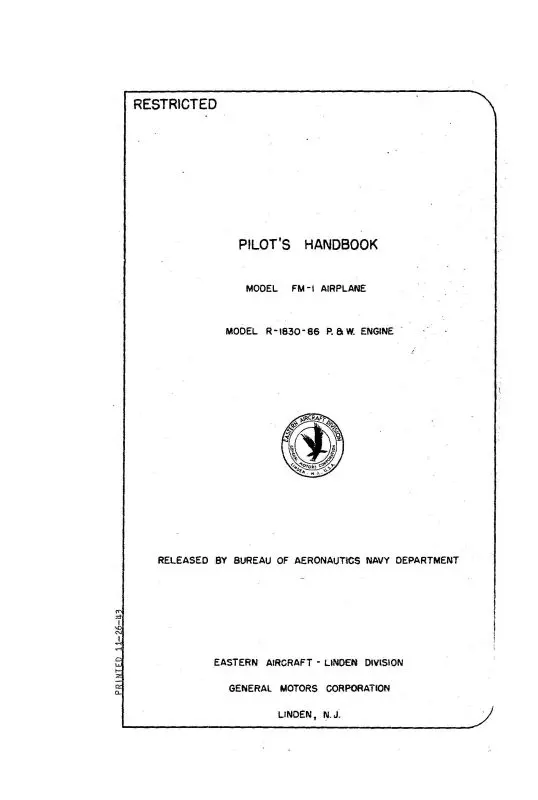 Grumman Fm-1 Wildcat Pilot's Handbook (Grfm1-Poh-C) 1
