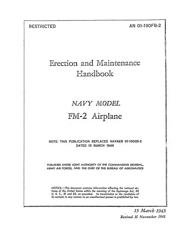 Grumman Fm-2 Wildcat 1945 Erection & Maintenance Handbook (01-190Fb-2) 1