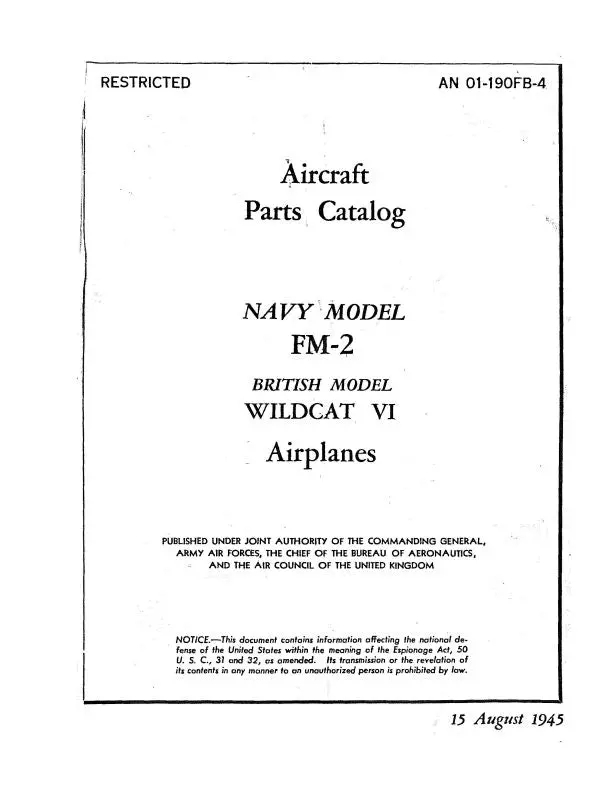 Grumman Fm-2 British Wildcat Vi 1945 Parts Catalog (01-190Fb-4) 1