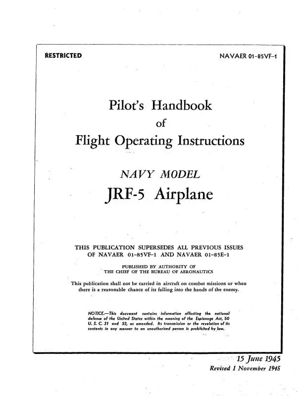 Grumman Jrf-5 Goose 1945 Flight Operating Instructions (01-85Vf-1) 1